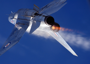 English Electric Lightning in flight with afterburner photographed by Ian Black