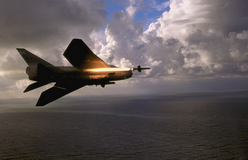 English Electric Lightning in flight over the sea photographed by Ian Black